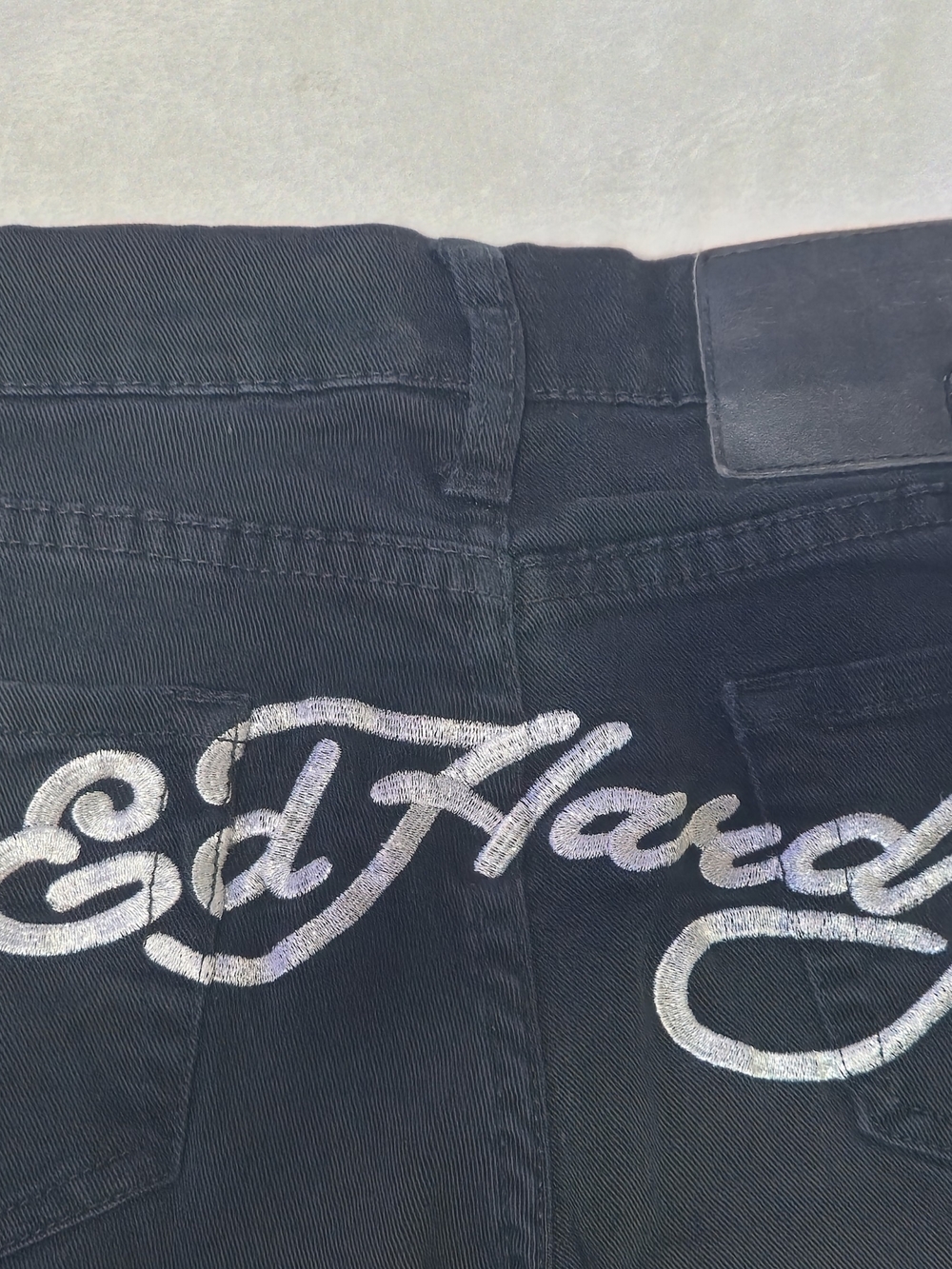 Vintage Y2K Ed Hardy Black Jeans Silver Embroidered Logo Size 29